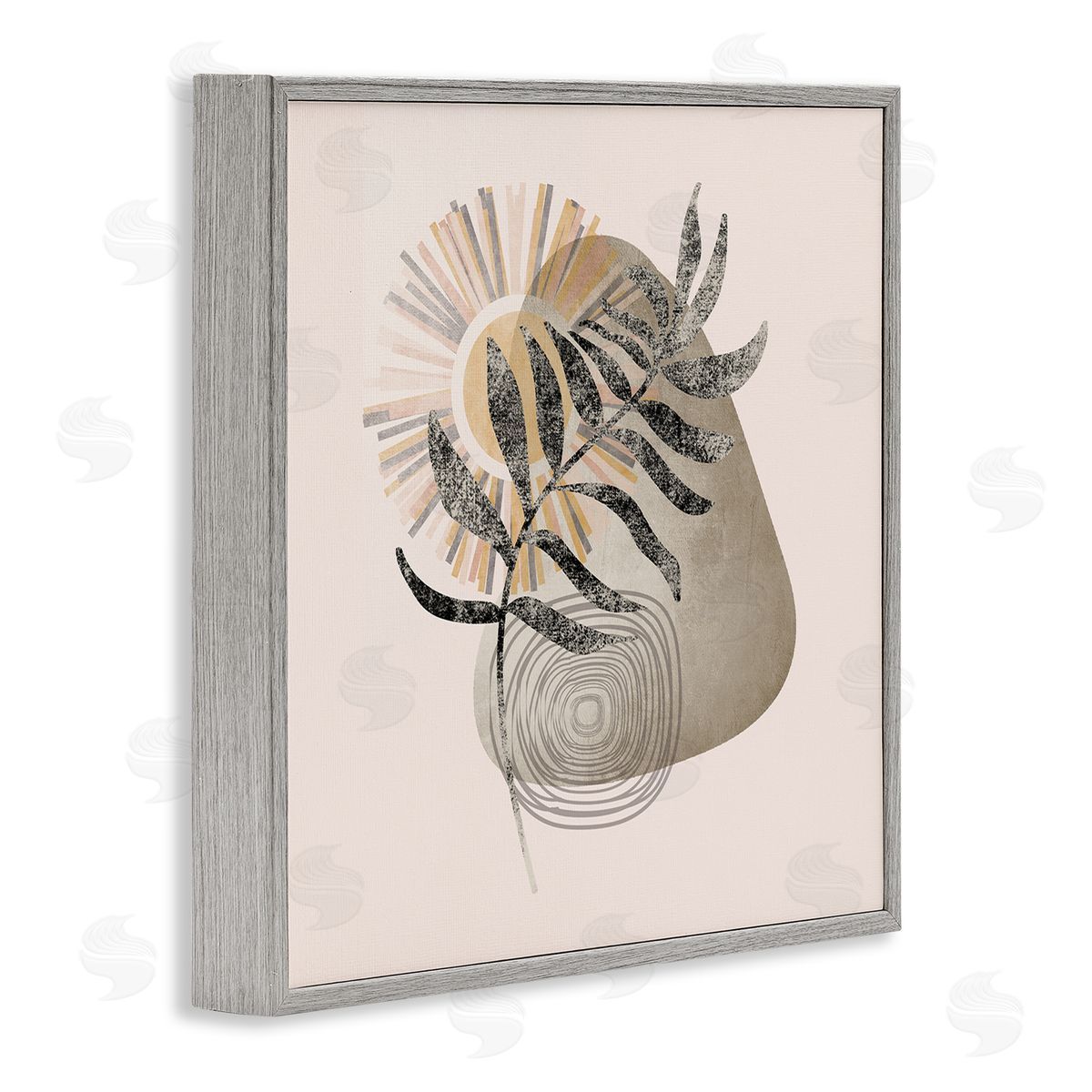 Stupell Studio Modern Boho Plant Leaf Sun Gray Framed Glicee Wall Art Print