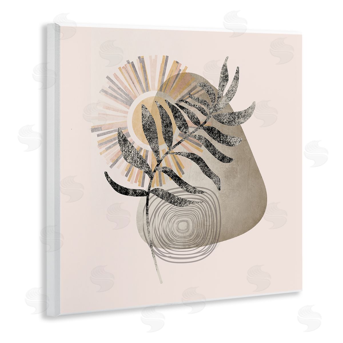 Stupell Studio Modern Boho Plant Leaf Sun Wooden Wall Plaque Art Print