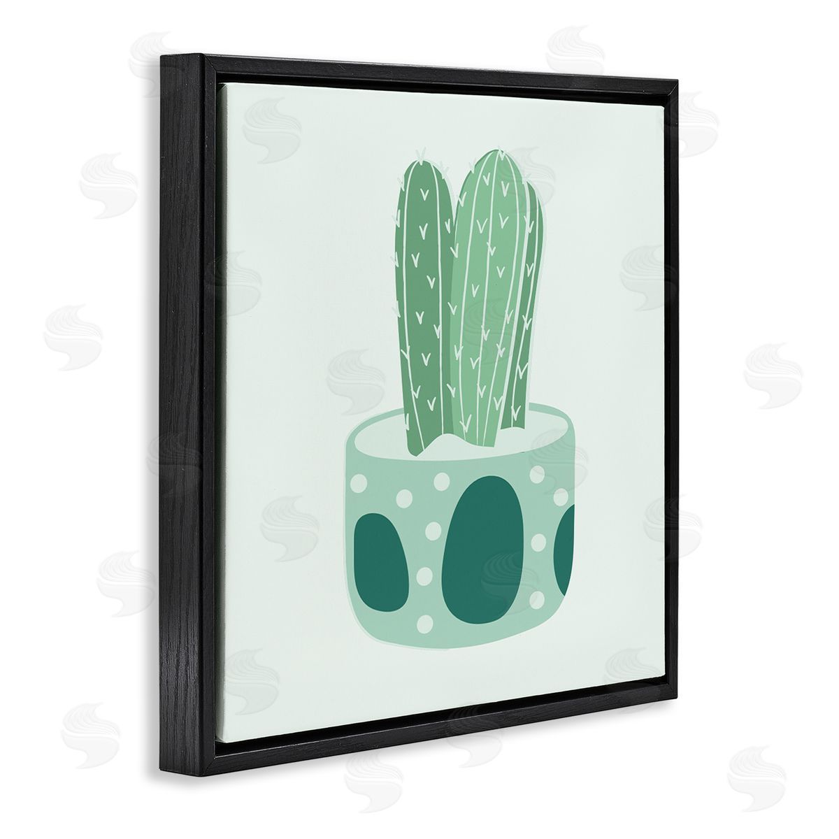 Stupell Studio Casual Green Patterned Cactus Black Floating Frame Canvas Wall Art Print