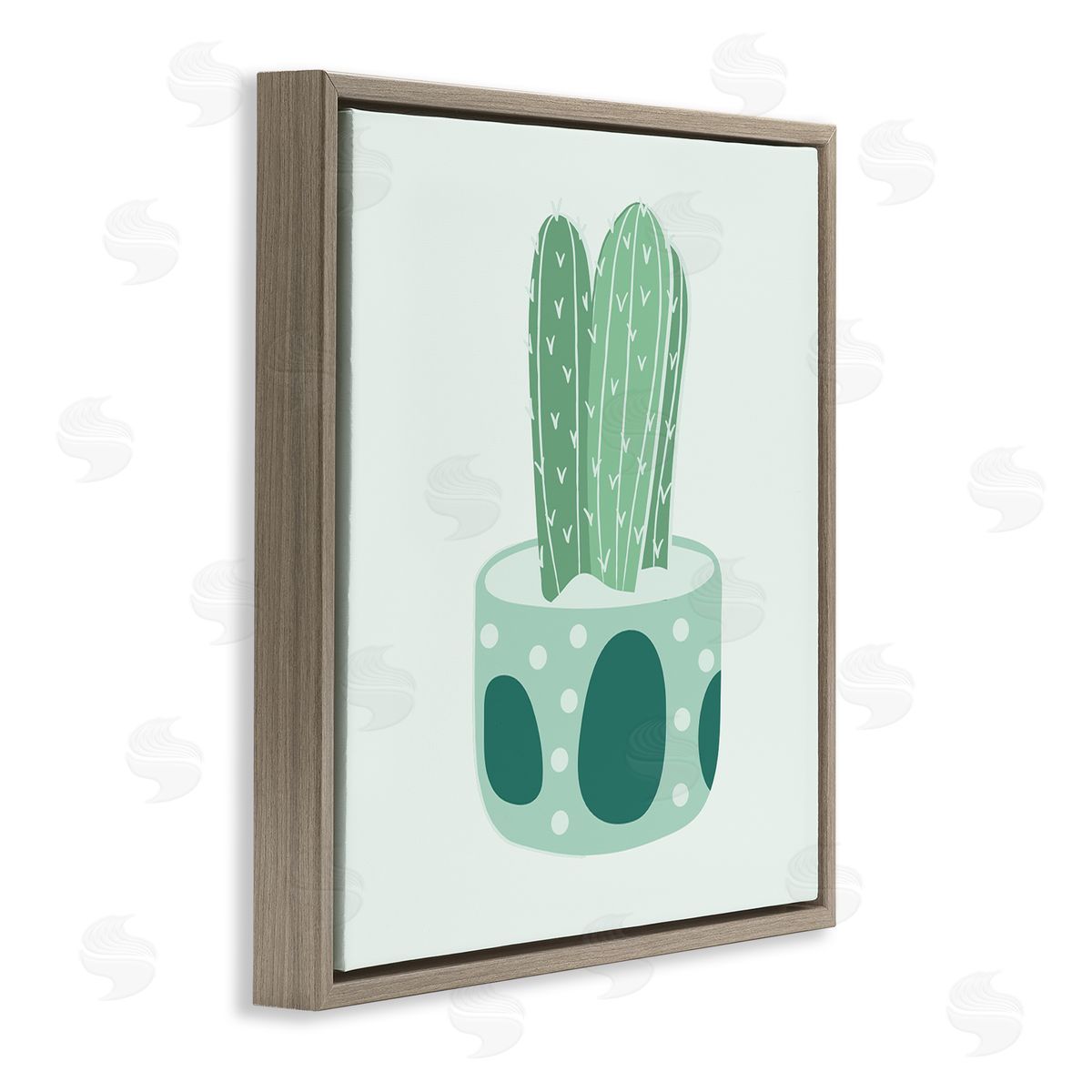 Stupell Studio Casual Green Patterned Cactus Brown Floating Frame Canvas Wall Art Print