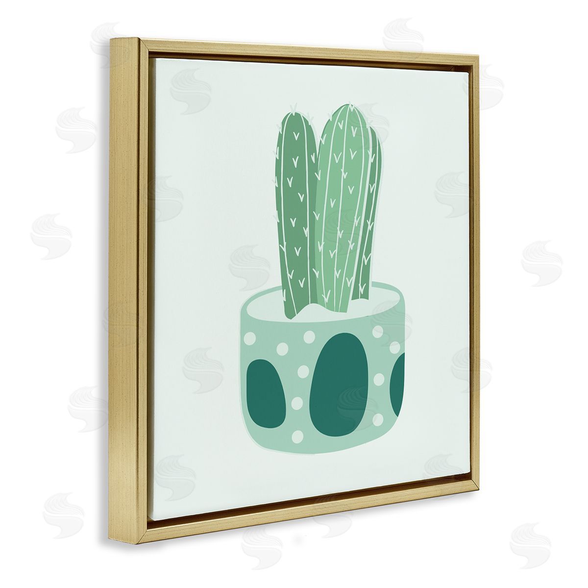 Stupell Studio Casual Green Patterned Cactus Gold Floating Frame Canvas Wall Art Print