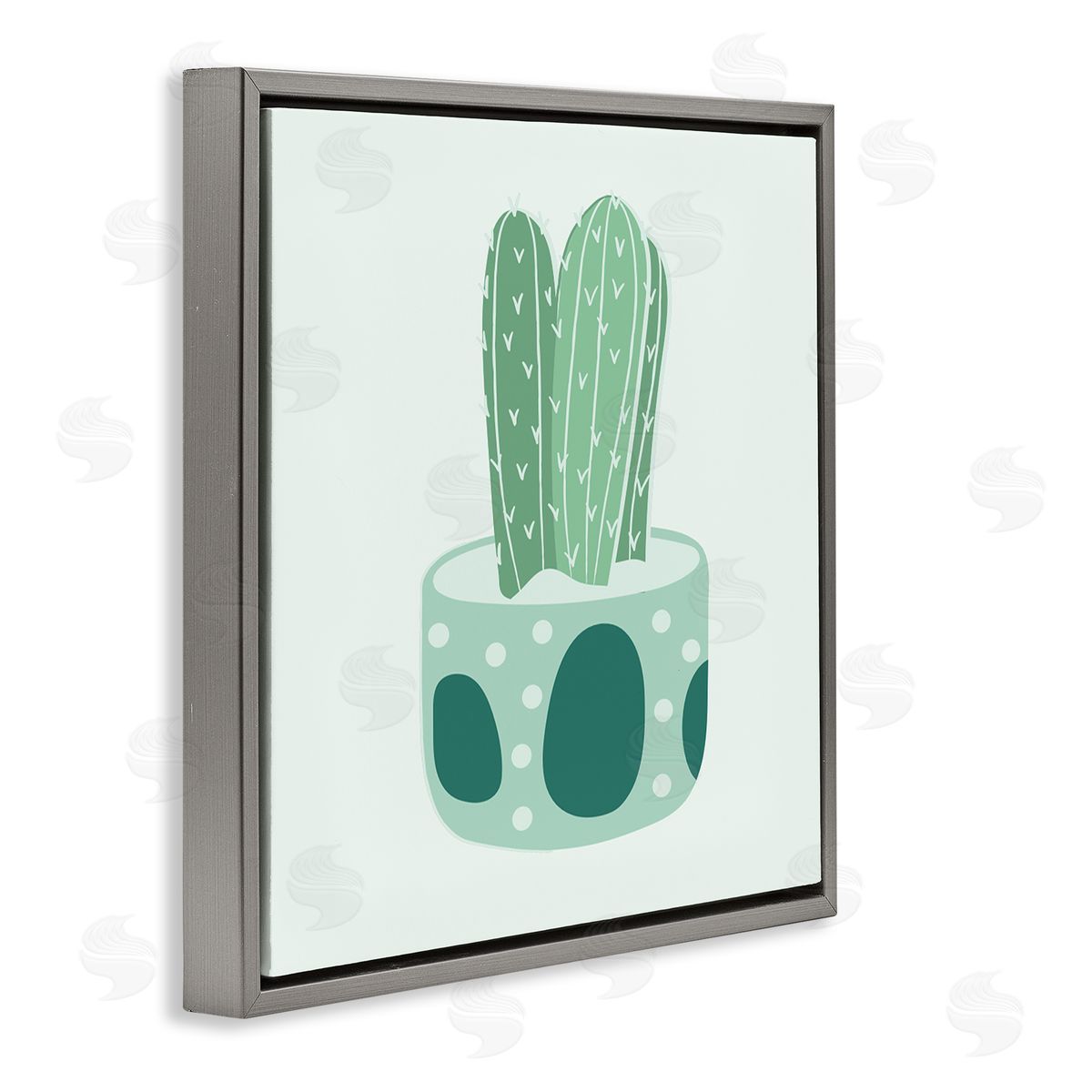 Stupell Studio Casual Green Patterned Cactus Gray Floating Frame Canvas Wall Art Print