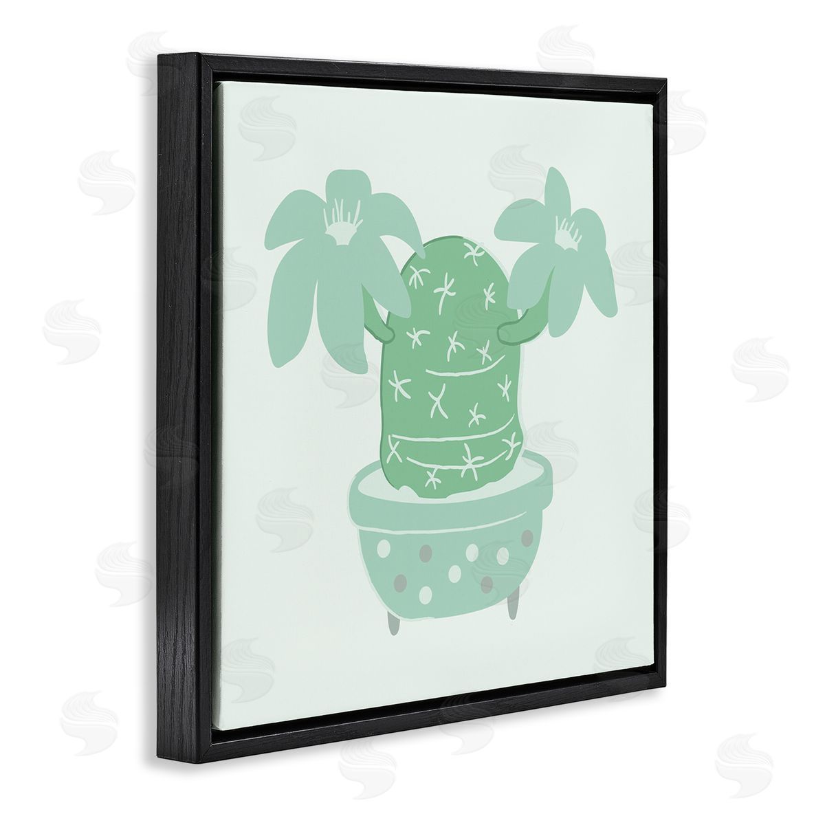 Stupell Studio Green Cactus Flower Blooming Plant Black Floating Frame Canvas Wall Art Print