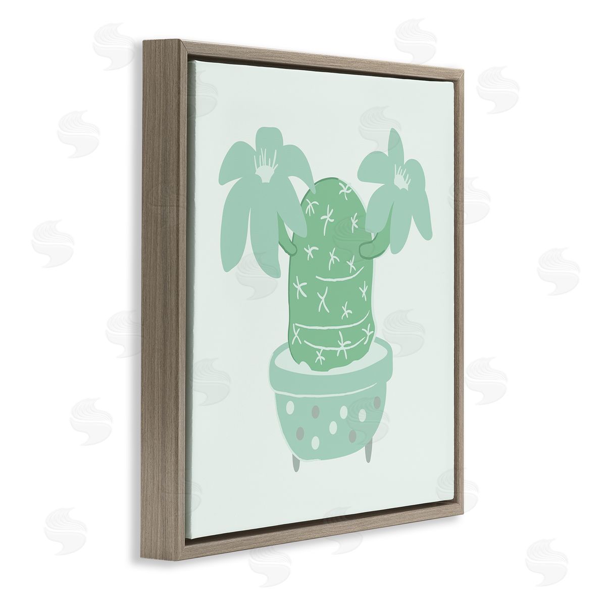 Stupell Studio Green Cactus Flower Blooming Plant Brown Floating Frame Canvas Wall Art Print