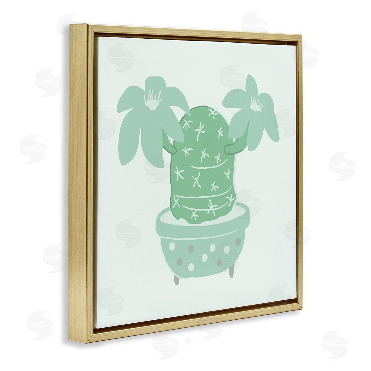 Stupell Studio Green Cactus Flower Blooming Plant Gold Floating Frame Canvas Wall Art Print
