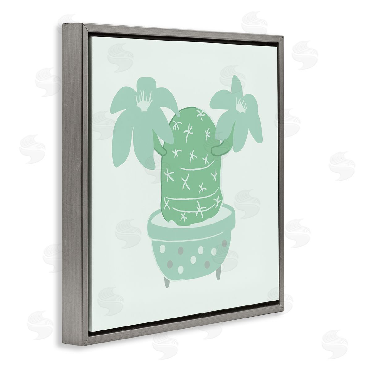Stupell Studio Green Cactus Flower Blooming Plant Gray Floating Frame Canvas Wall Art Print
