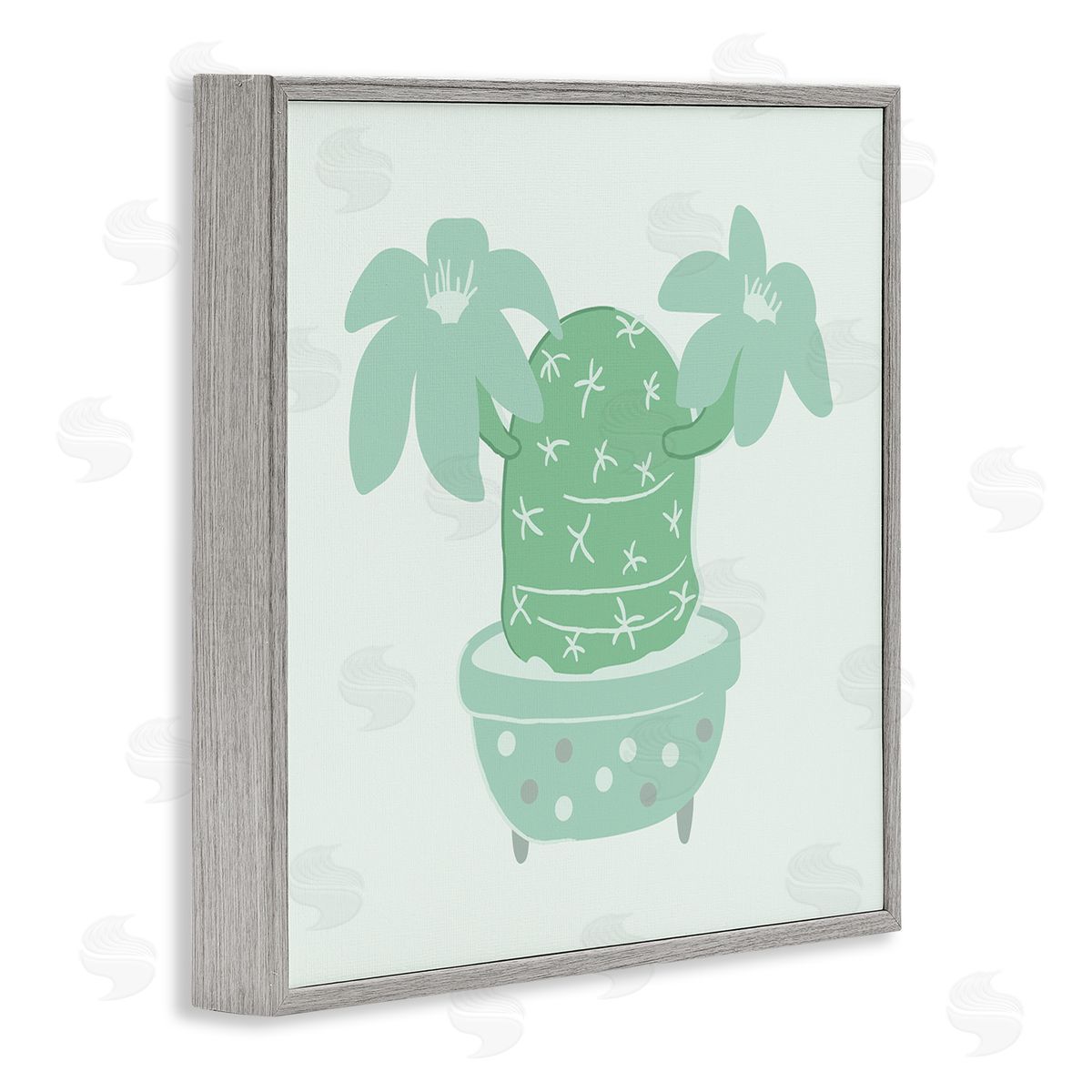 Stupell Studio Green Cactus Flower Blooming Plant Gray Framed Glicee Wall Art Print