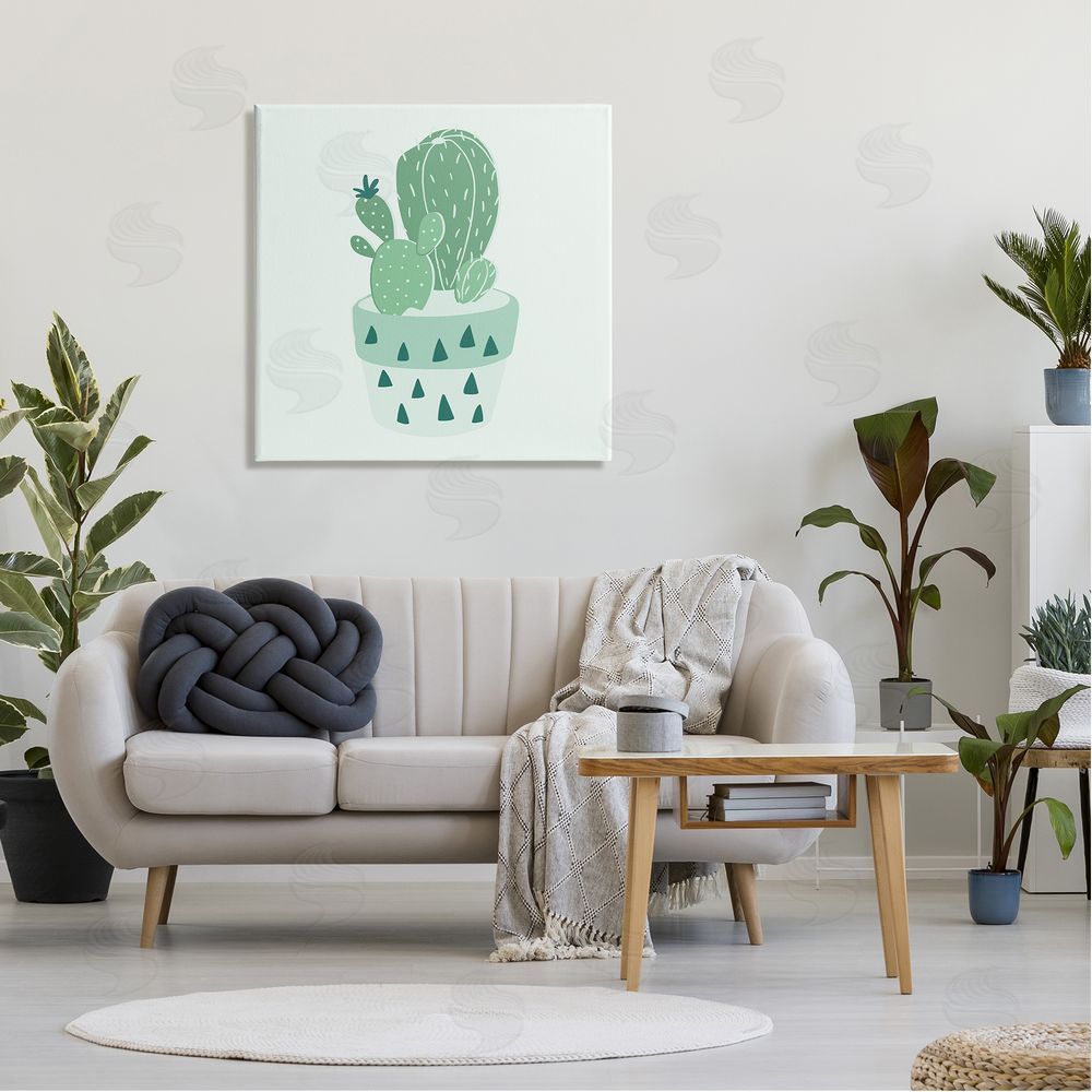 Stupell Studio Casual Green Potted Cactus Canvas Wall Art in Room