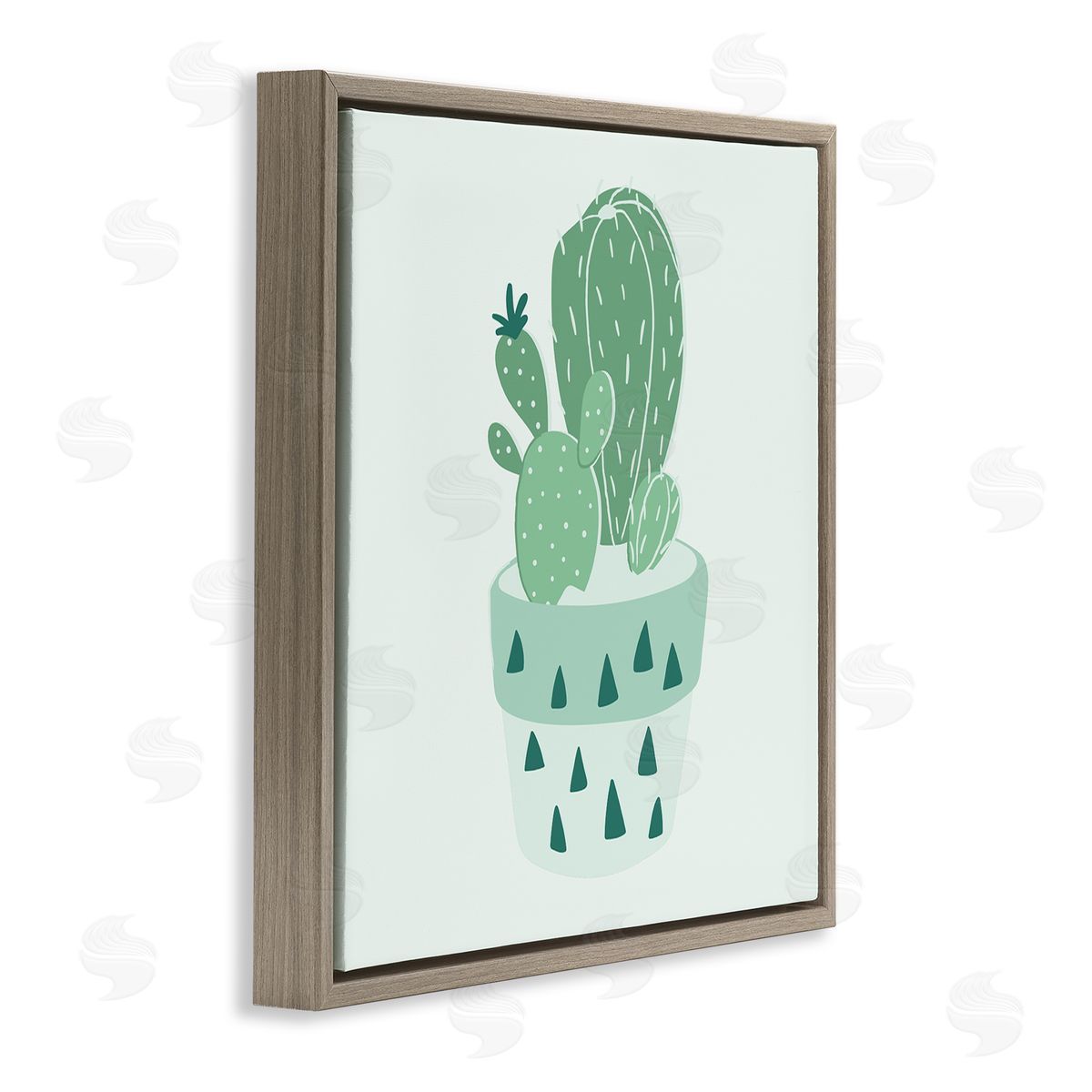 Stupell Studio Casual Green Potted Cactus Brown Floating Frame Canvas Wall Art Print