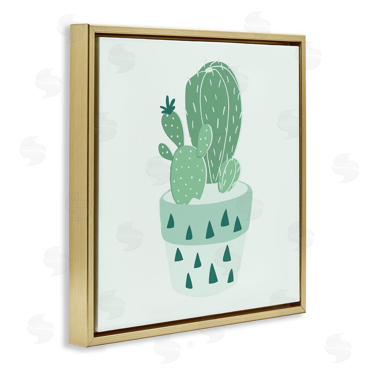 Stupell Studio Casual Green Potted Cactus Gold Floating Frame Canvas Wall Art Print