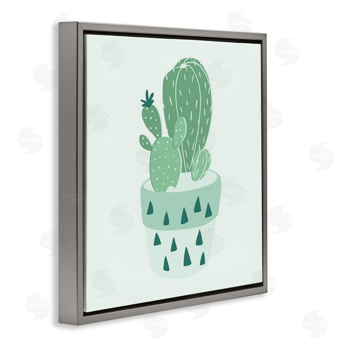 Stupell Studio Casual Green Potted Cactus Gray Floating Frame Canvas Wall Art Print