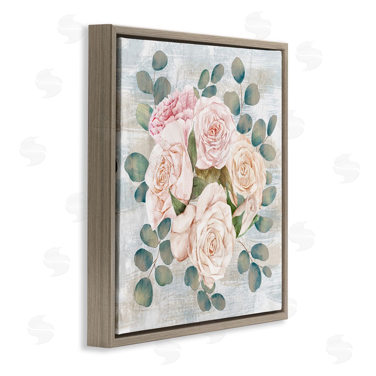 Ziwei Li Rustic Country Roses Arrangement Brown Floating Frame Canvas Wall Art Print