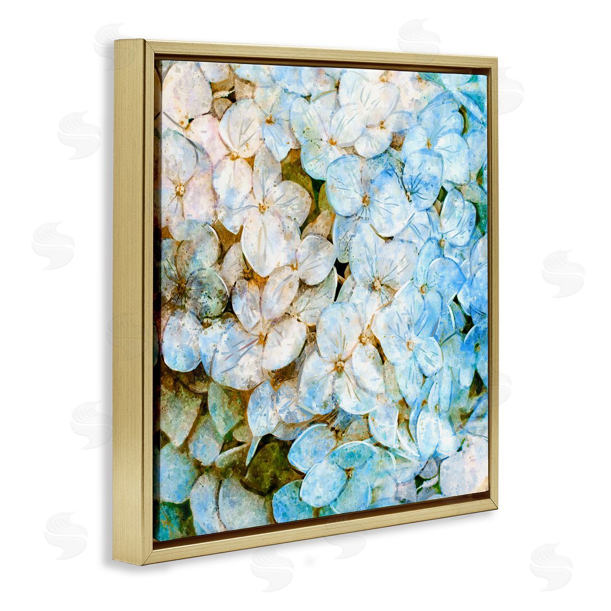 Ziwei Li Country Blooming Hydrangeas Gold Floating Frame Canvas Wall Art Print