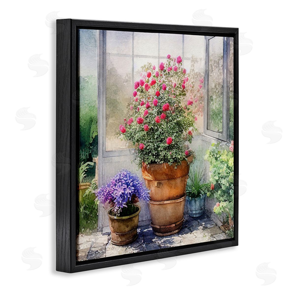 Alpenglow Workshop Summer Greenhouse Garden Blooms Black Floating Frame Canvas Wall Art Print
