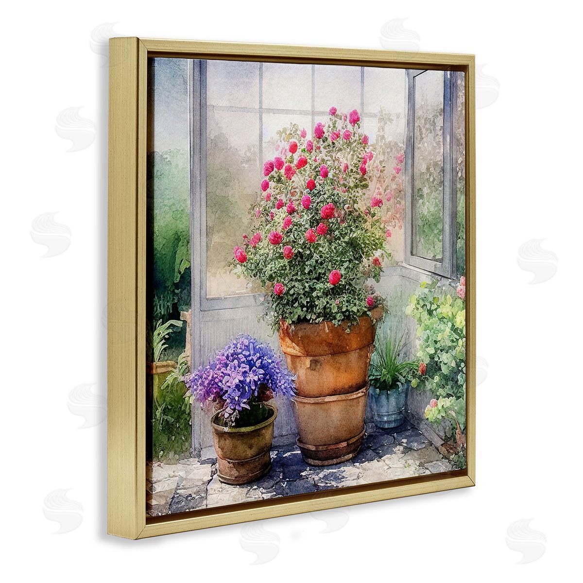 Alpenglow Workshop Summer Greenhouse Garden Blooms Gold Floating Frame Canvas Wall Art Print