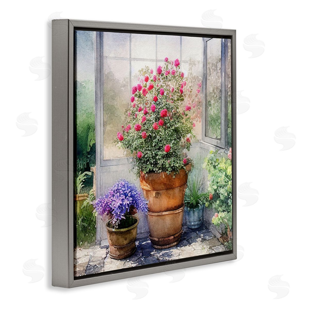 Alpenglow Workshop Summer Greenhouse Garden Blooms Gray Floating Frame Canvas Wall Art Print