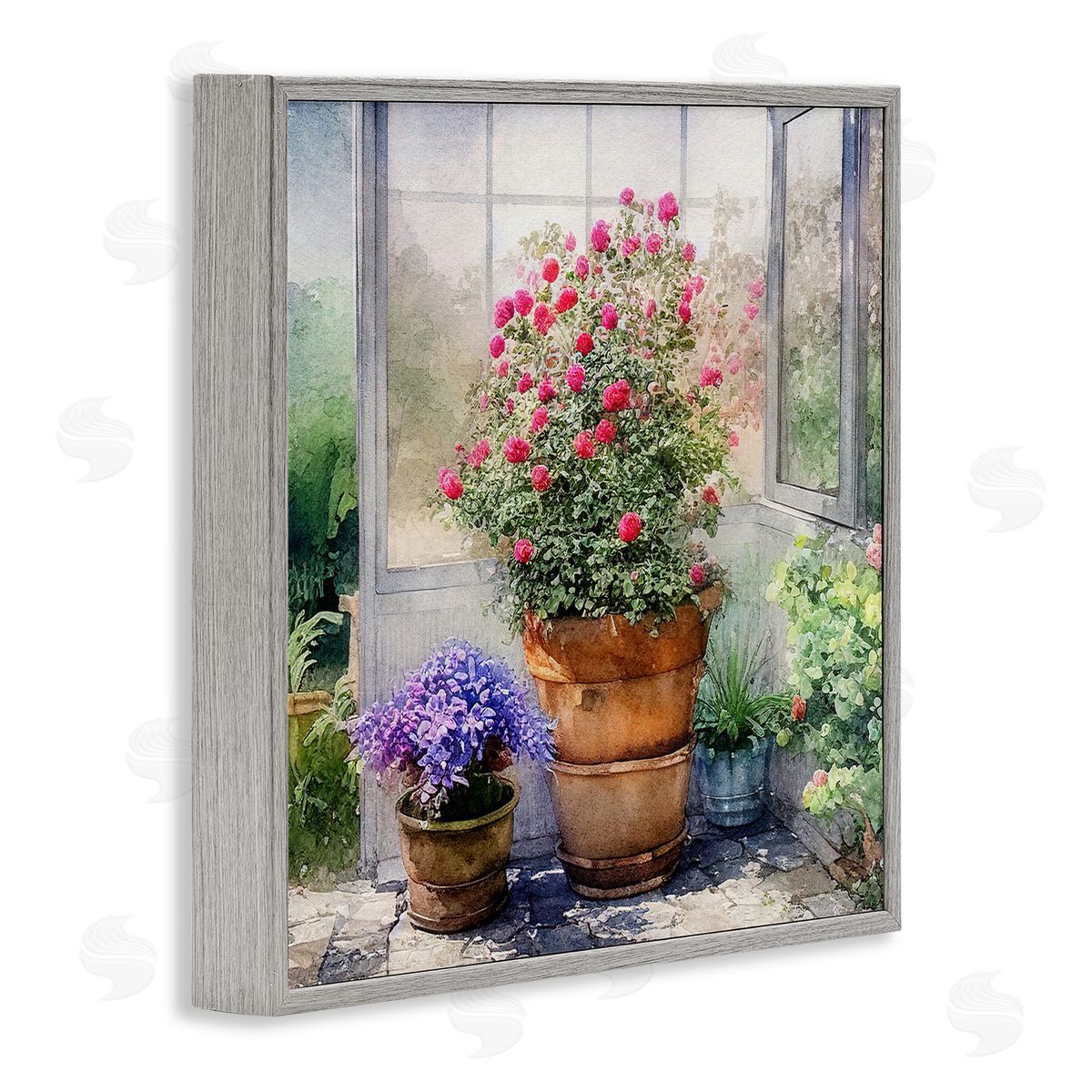 Alpenglow Workshop Summer Greenhouse Garden Blooms Gray Framed Glicee Wall Art Print