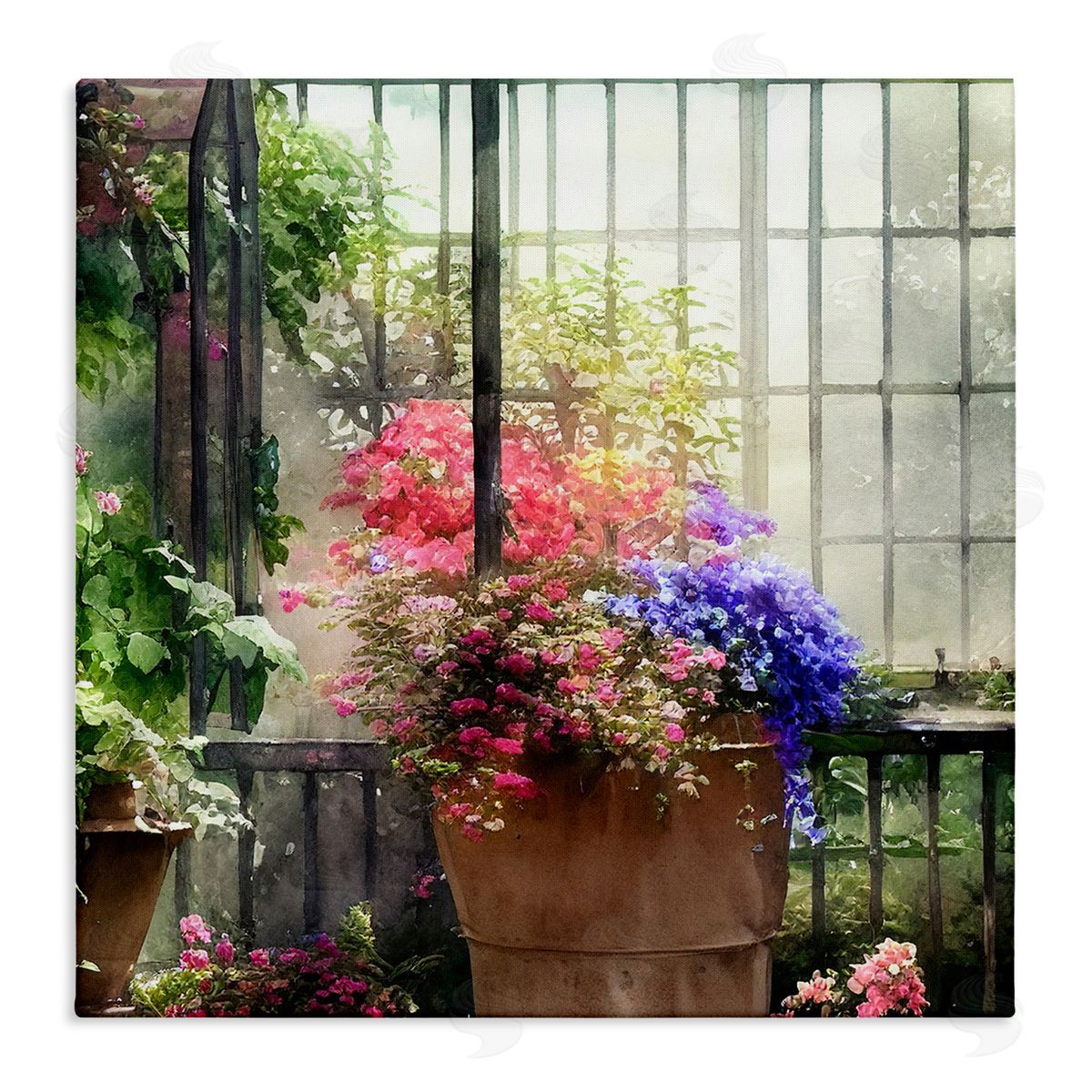 Alpenglow Workshop Sunlit Potted Plants Greenhouse Stretched Canvas Wall Art Print
