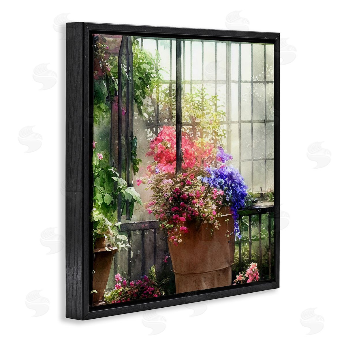 Alpenglow Workshop Sunlit Potted Plants Greenhouse Black Floating Frame Canvas Wall Art Print