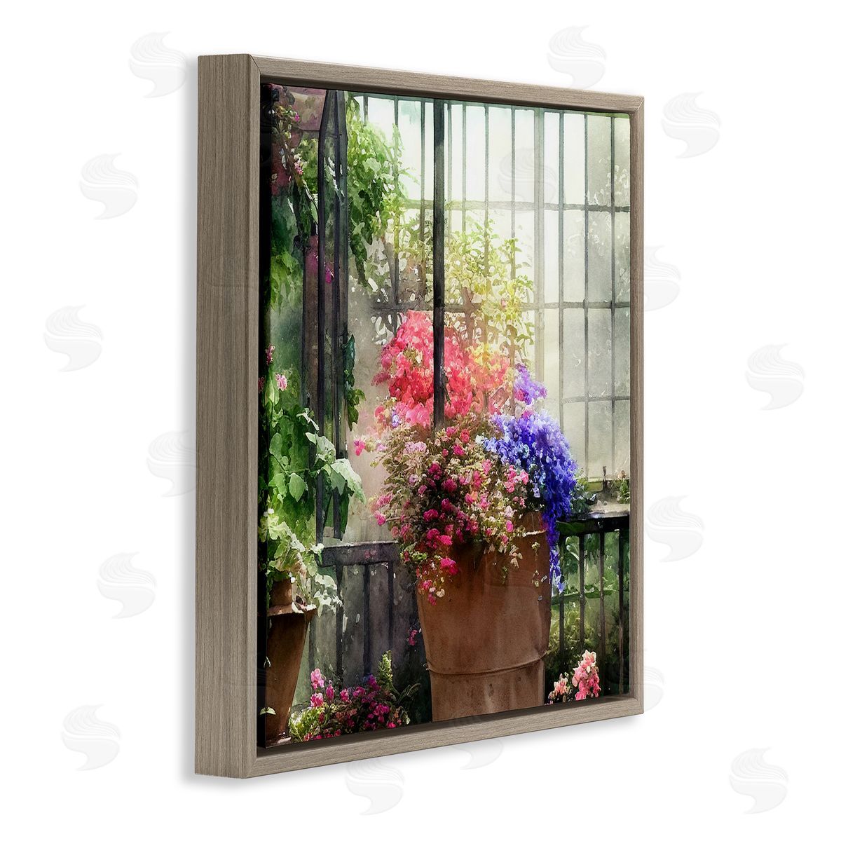 Alpenglow Workshop Sunlit Potted Plants Greenhouse Brown Floating Frame Canvas Wall Art Print