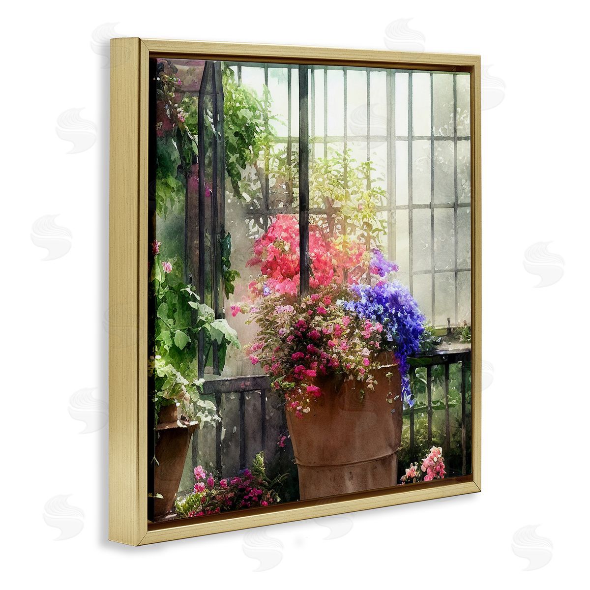 Alpenglow Workshop Sunlit Potted Plants Greenhouse Gold Floating Frame Canvas Wall Art Print