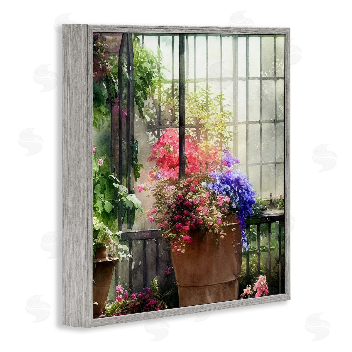 Alpenglow Workshop Sunlit Potted Plants Greenhouse Gray Framed Glicee Wall Art Print
