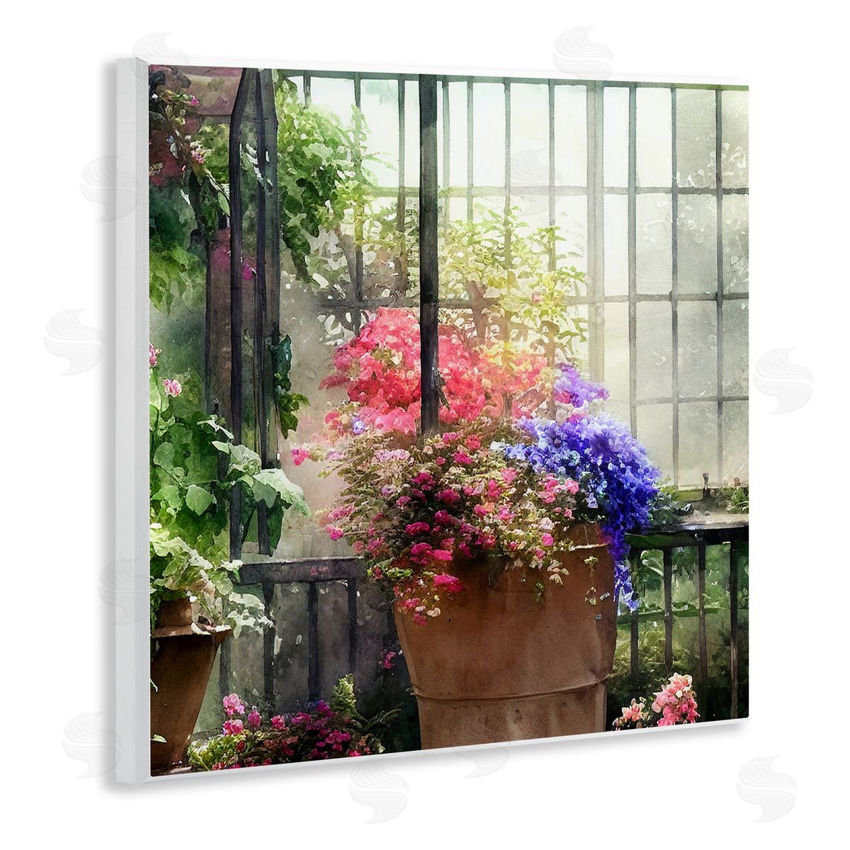 Alpenglow Workshop Sunlit Potted Plants Greenhouse Wooden Wall Plaque Art Print