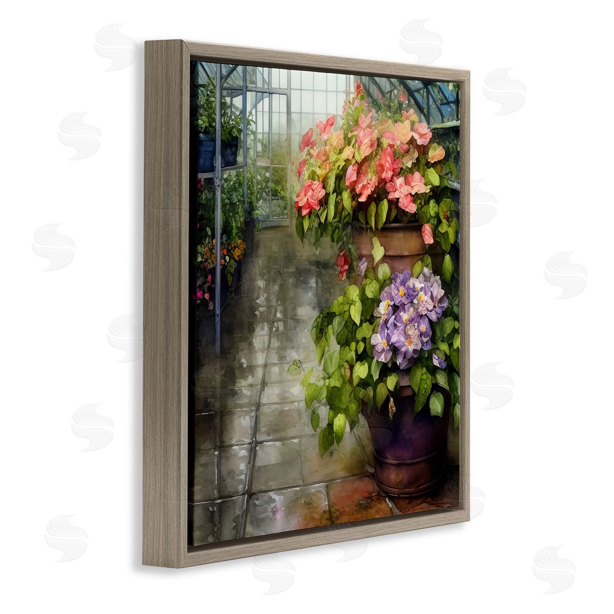 Alpenglow Workshop Spring Blossoms Greenhouse Garden Brown Floating Frame Canvas Wall Art Print