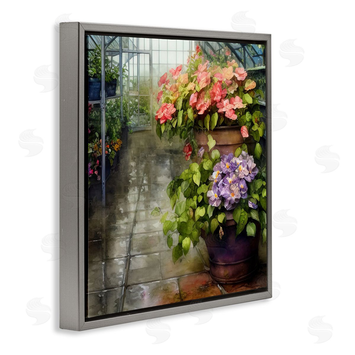 Alpenglow Workshop Spring Blossoms Greenhouse Garden Gray Floating Frame Canvas Wall Art Print
