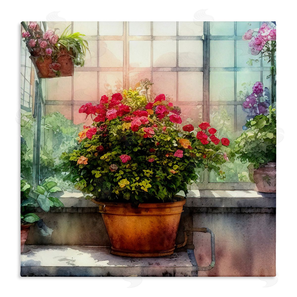 Alpenglow Workshop Vivid Flower Blooms Greenhouse Stretched Canvas Wall Art Print