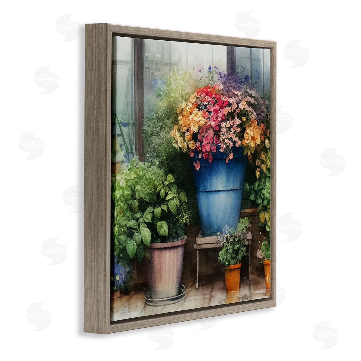 Alpenglow Workshop Blooming Flowers Vivid Garden Brown Floating Frame Canvas Wall Art Print