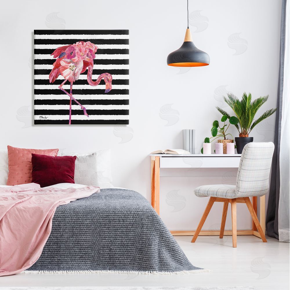 Paul Brent Floral Stripes Flamingo Bird Canvas Wall Art in Room