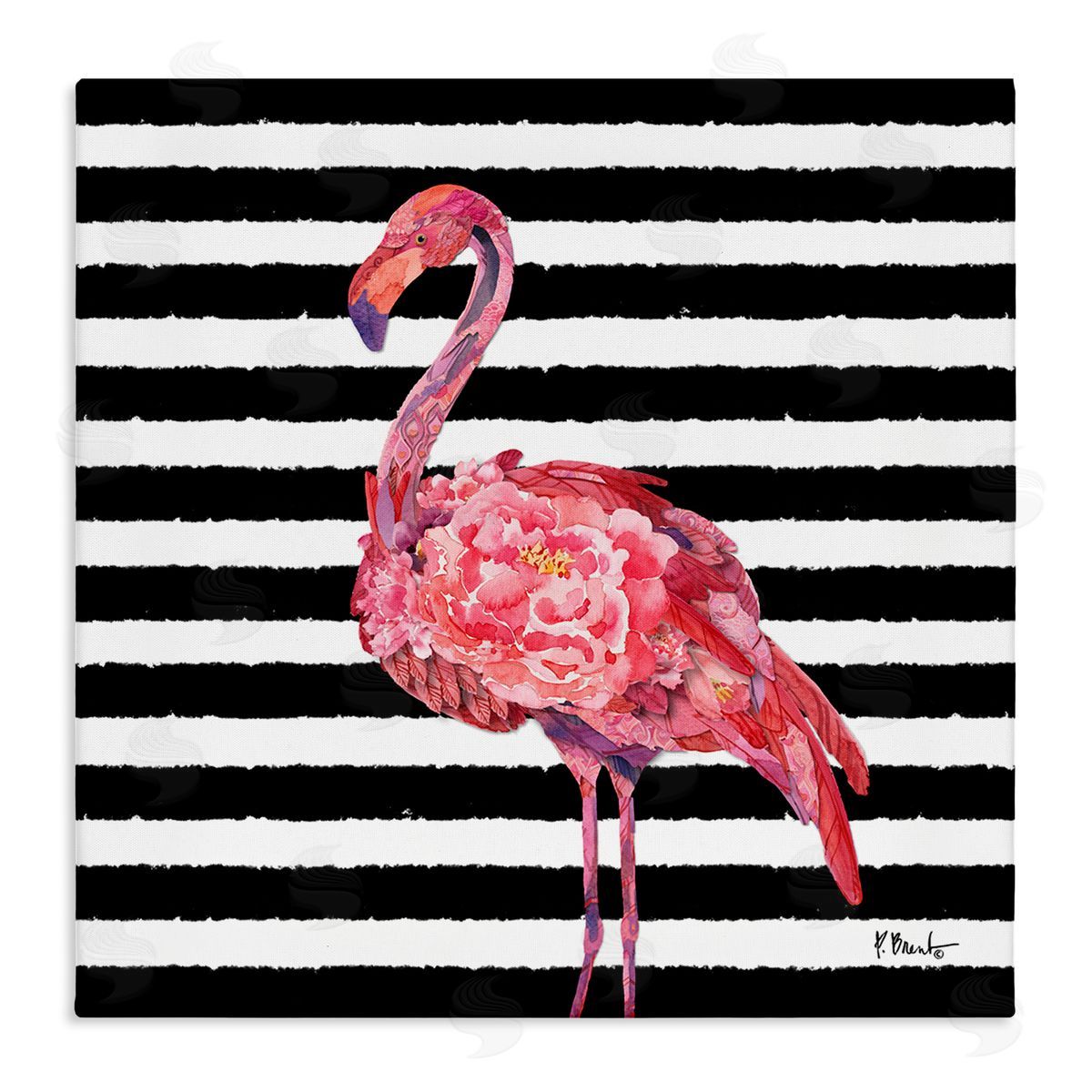 Paul Brent Blossoming Pink Flamingo Stripes Stretched Canvas Wall Art Print