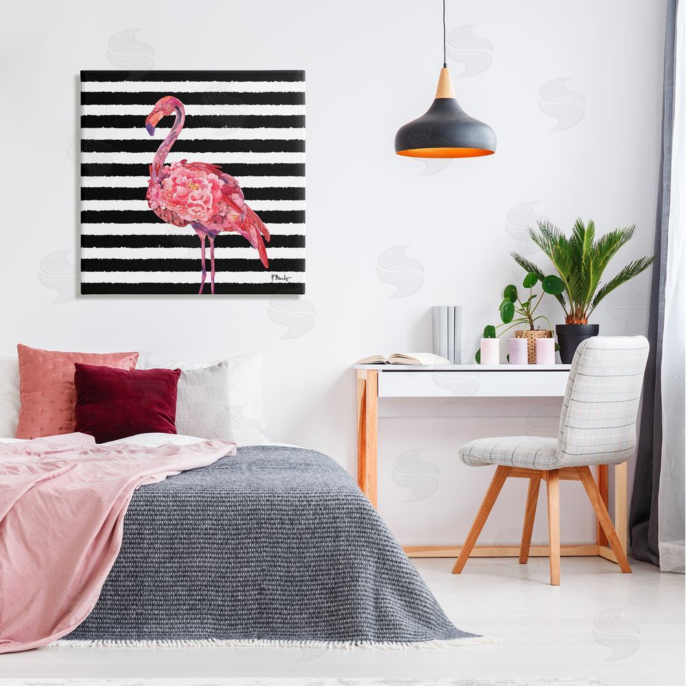 Paul Brent Blossoming Pink Flamingo Stripes Canvas Wall Art in Room
