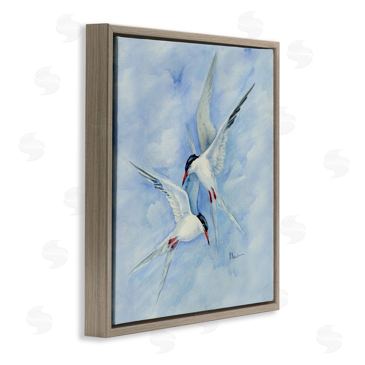 Paul Brent Two Birds Flying Sky Wildlife Brown Floating Frame Canvas Wall Art Print