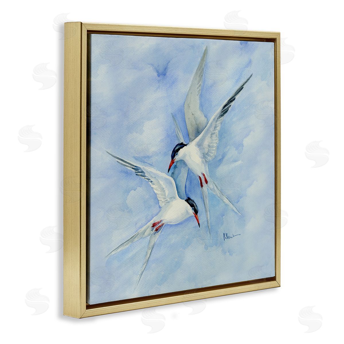 Paul Brent Two Birds Flying Sky Wildlife Gold Floating Frame Canvas Wall Art Print