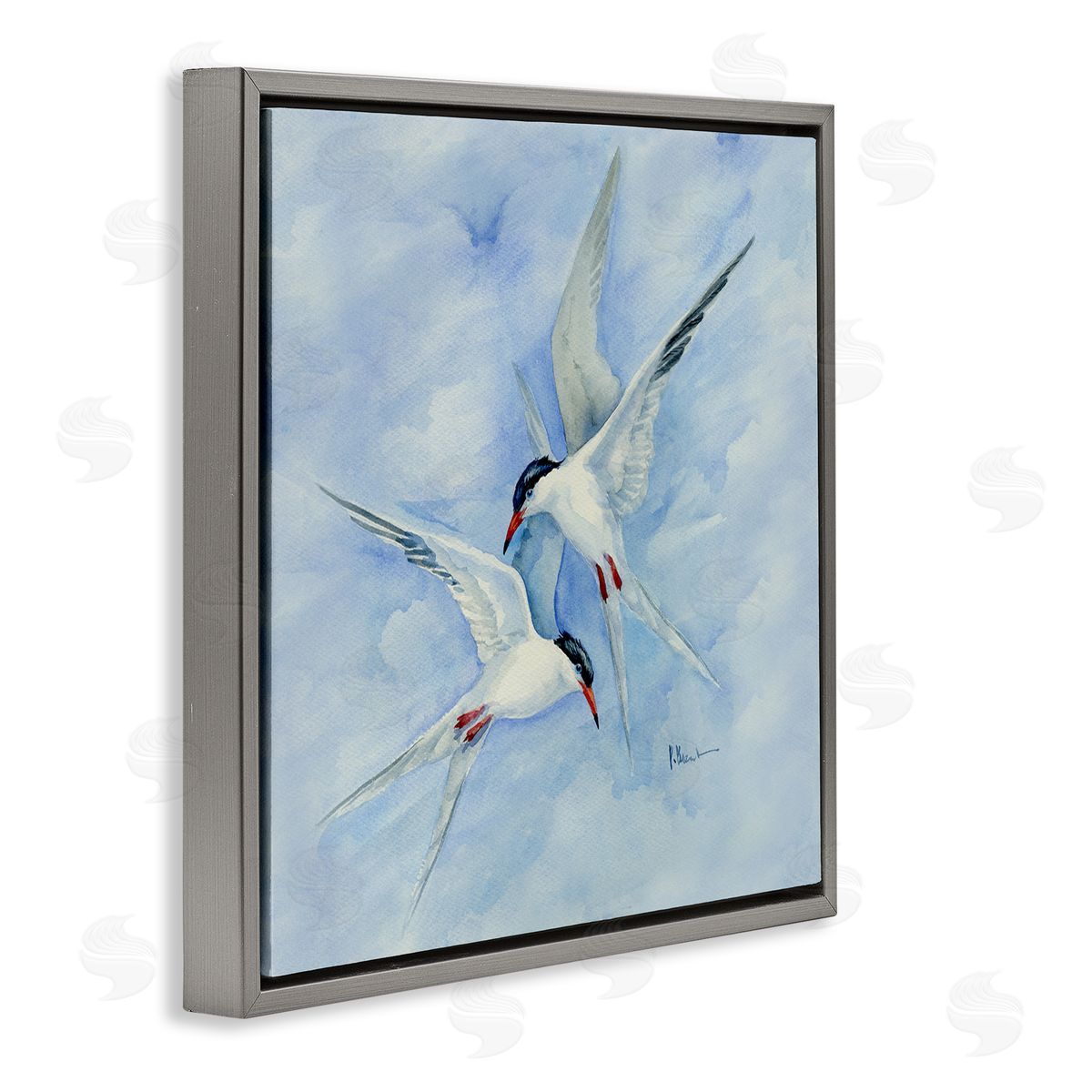 Paul Brent Two Birds Flying Sky Wildlife Gray Floating Frame Canvas Wall Art Print