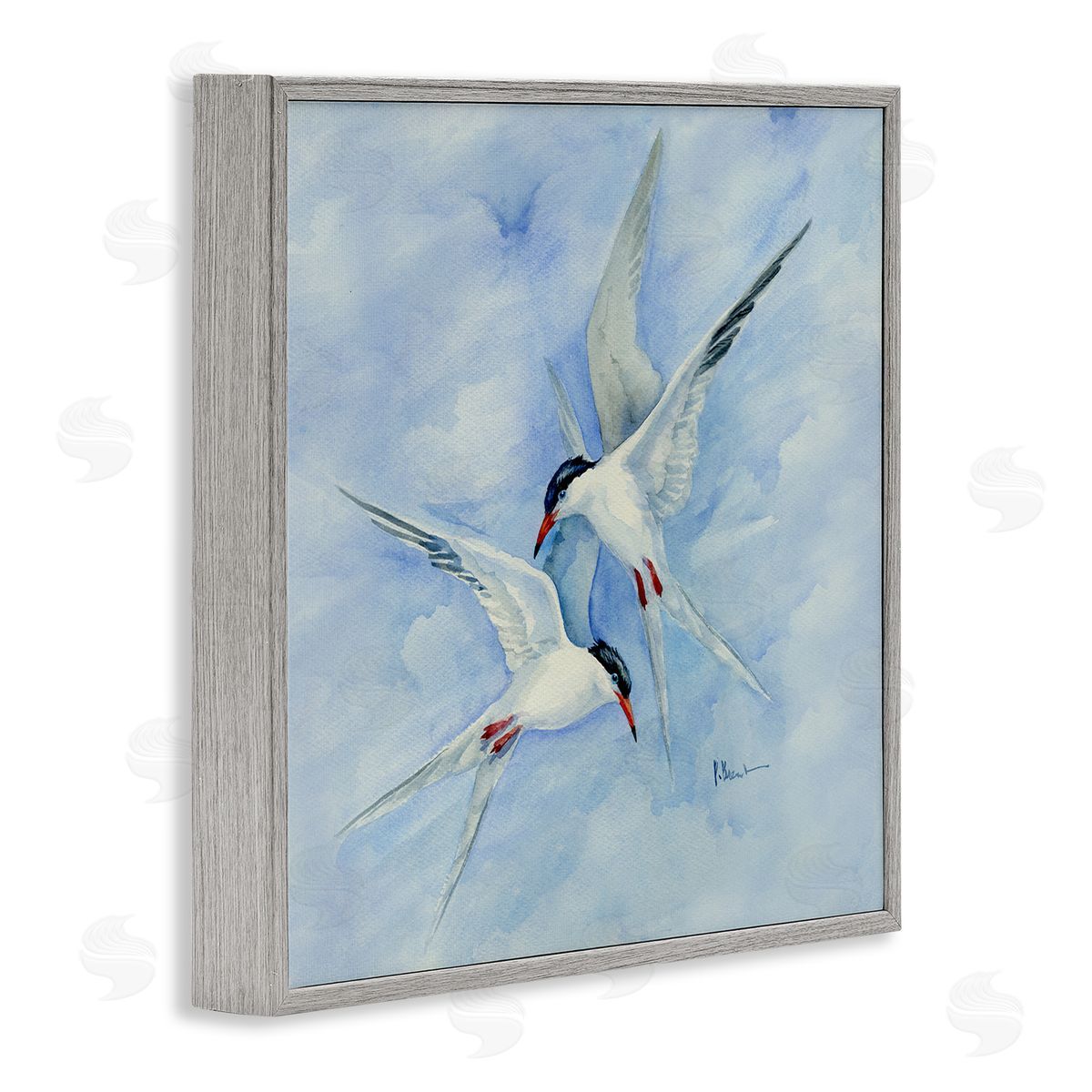 Paul Brent Two Birds Flying Sky Wildlife Gray Framed Glicee Wall Art Print