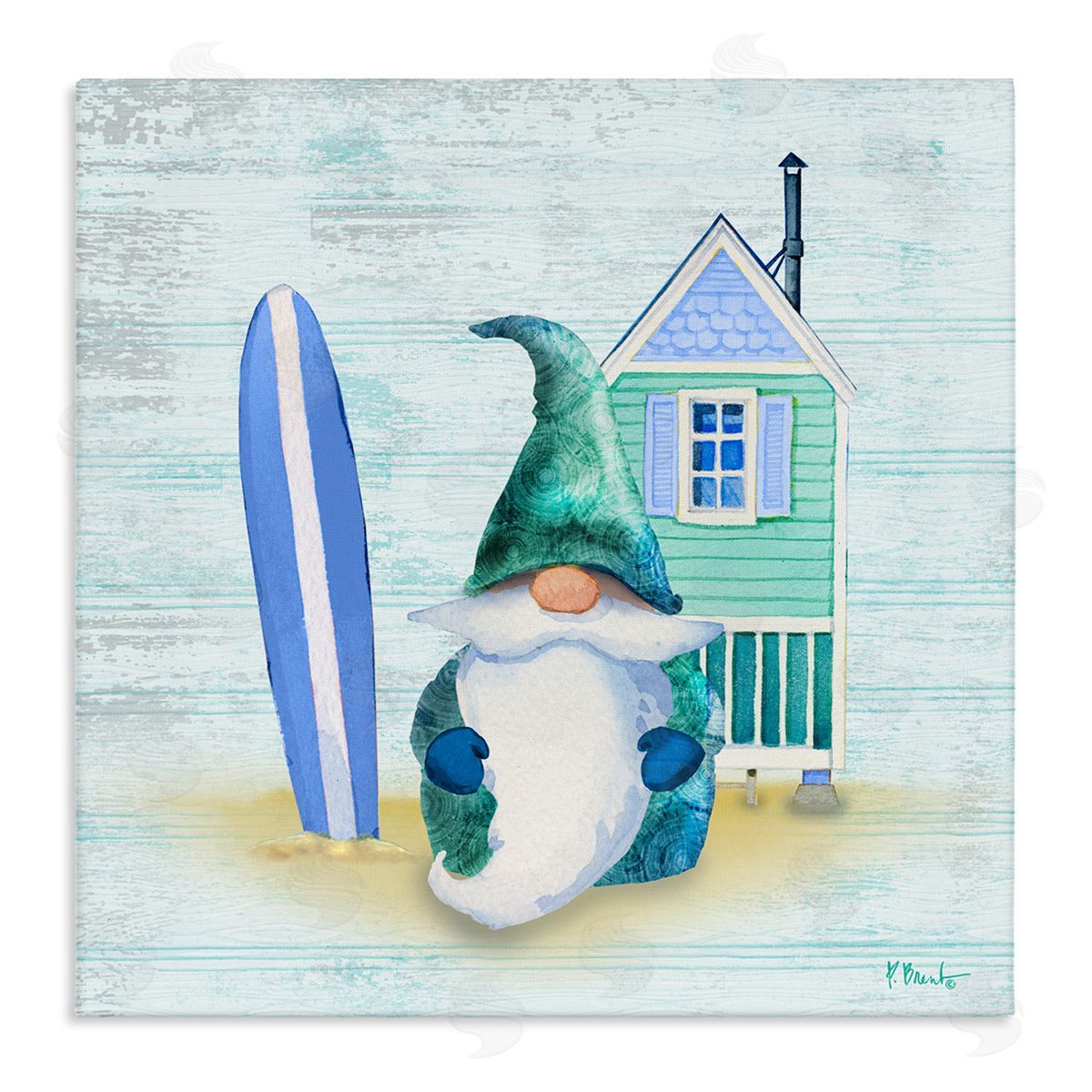 Paul Brent Summer Cottage Gnome Beach Stretched Canvas Wall Art Print