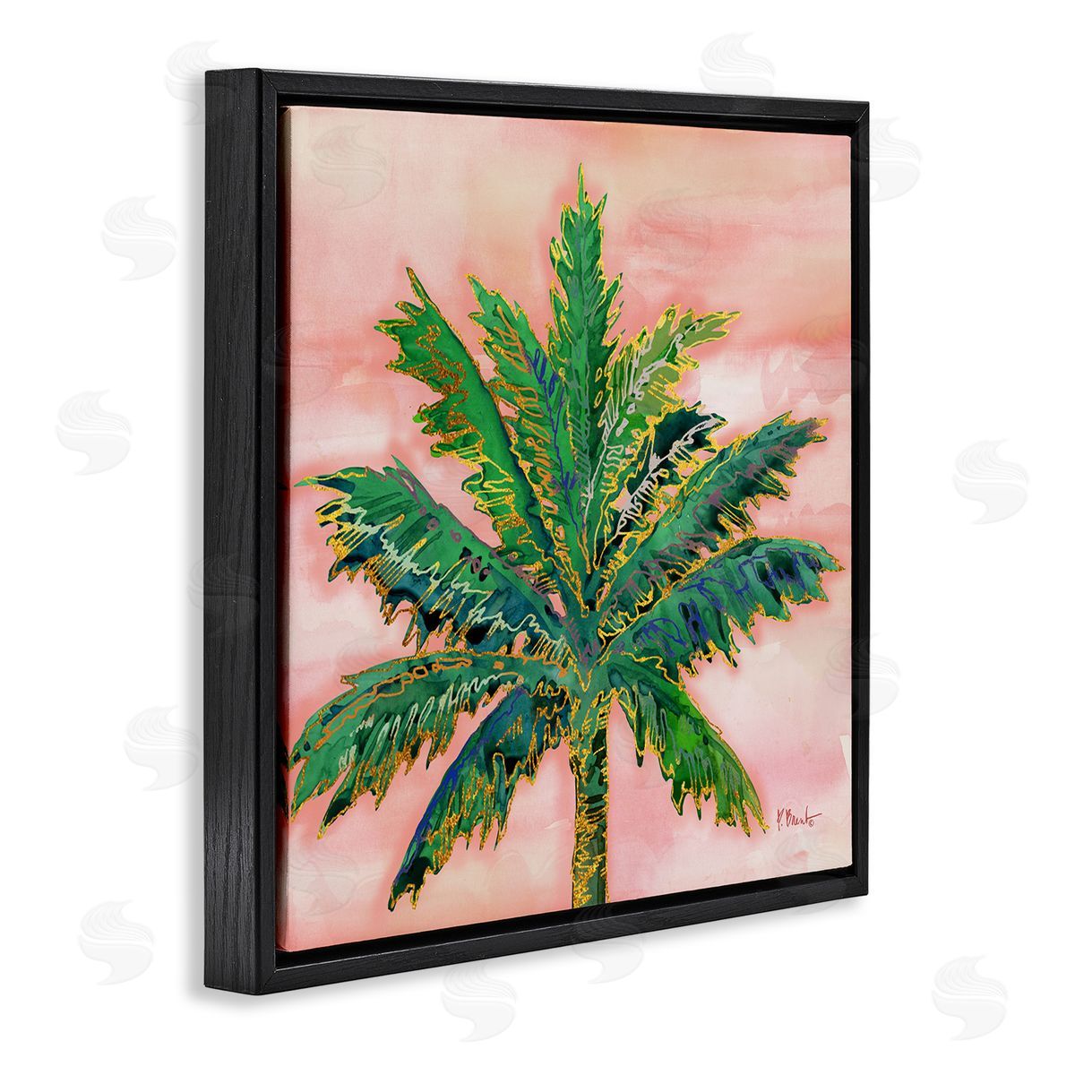 Paul Brent Modern Glam Outline Palm Tree Black Floating Frame Canvas Wall Art Print