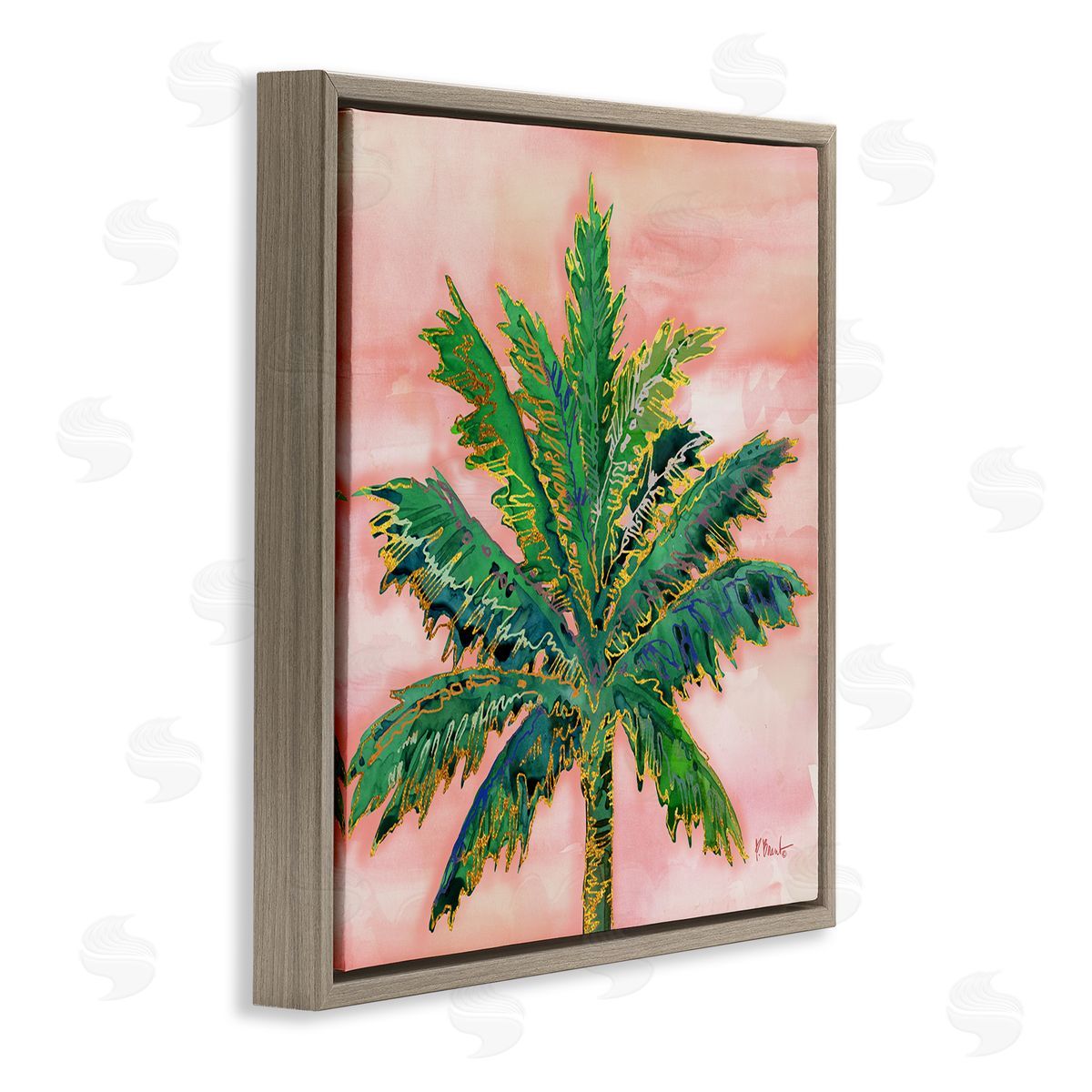 Paul Brent Modern Glam Outline Palm Tree Brown Floating Frame Canvas Wall Art Print