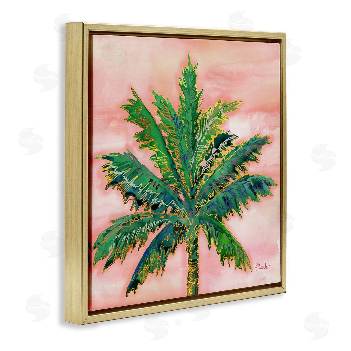 Paul Brent Modern Glam Outline Palm Tree Gold Floating Frame Canvas Wall Art Print