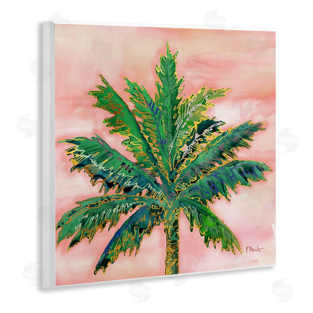 Paul Brent Modern Glam Outline Palm Tree Wooden Wall Plaque Art Print