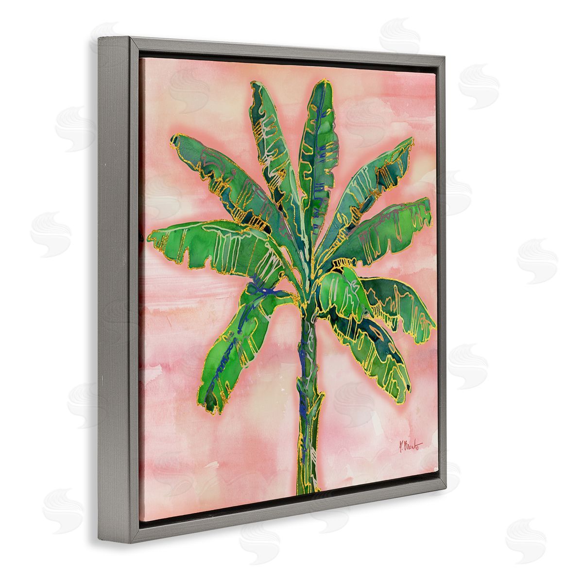 Paul Brent Tropical Nature Palm Sunrise Gray Floating Frame Canvas Wall Art Print