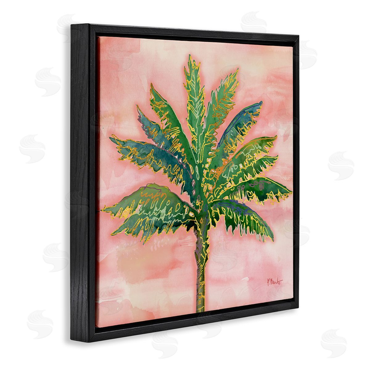 Paul Brent Sunset Palm Tree Glam Detail Black Floating Frame Canvas Wall Art Print