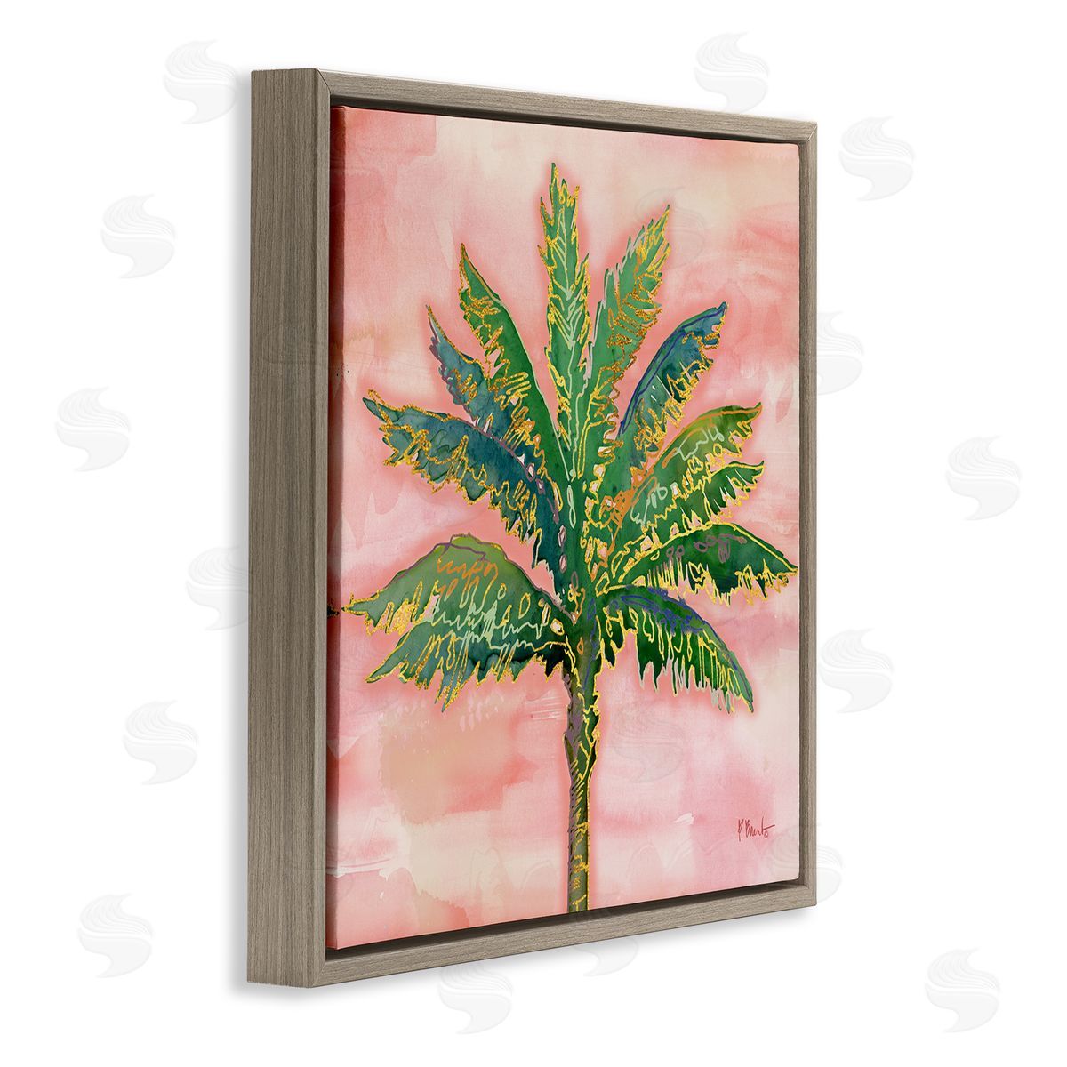 Paul Brent Sunset Palm Tree Glam Detail Brown Floating Frame Canvas Wall Art Print