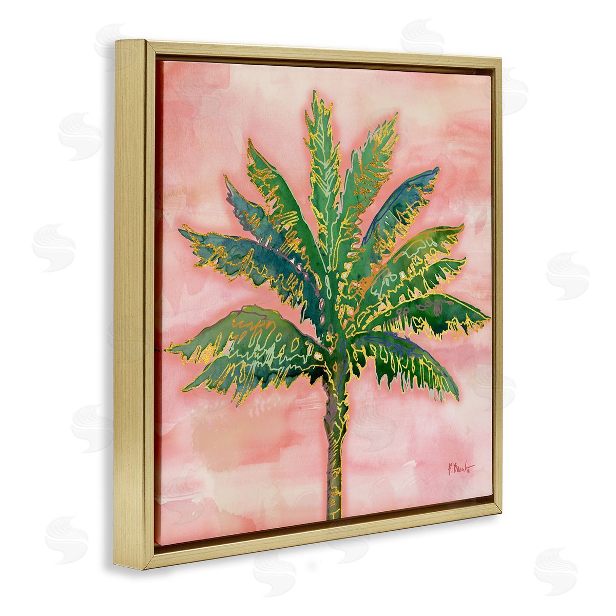 Paul Brent Sunset Palm Tree Glam Detail Gold Floating Frame Canvas Wall Art Print