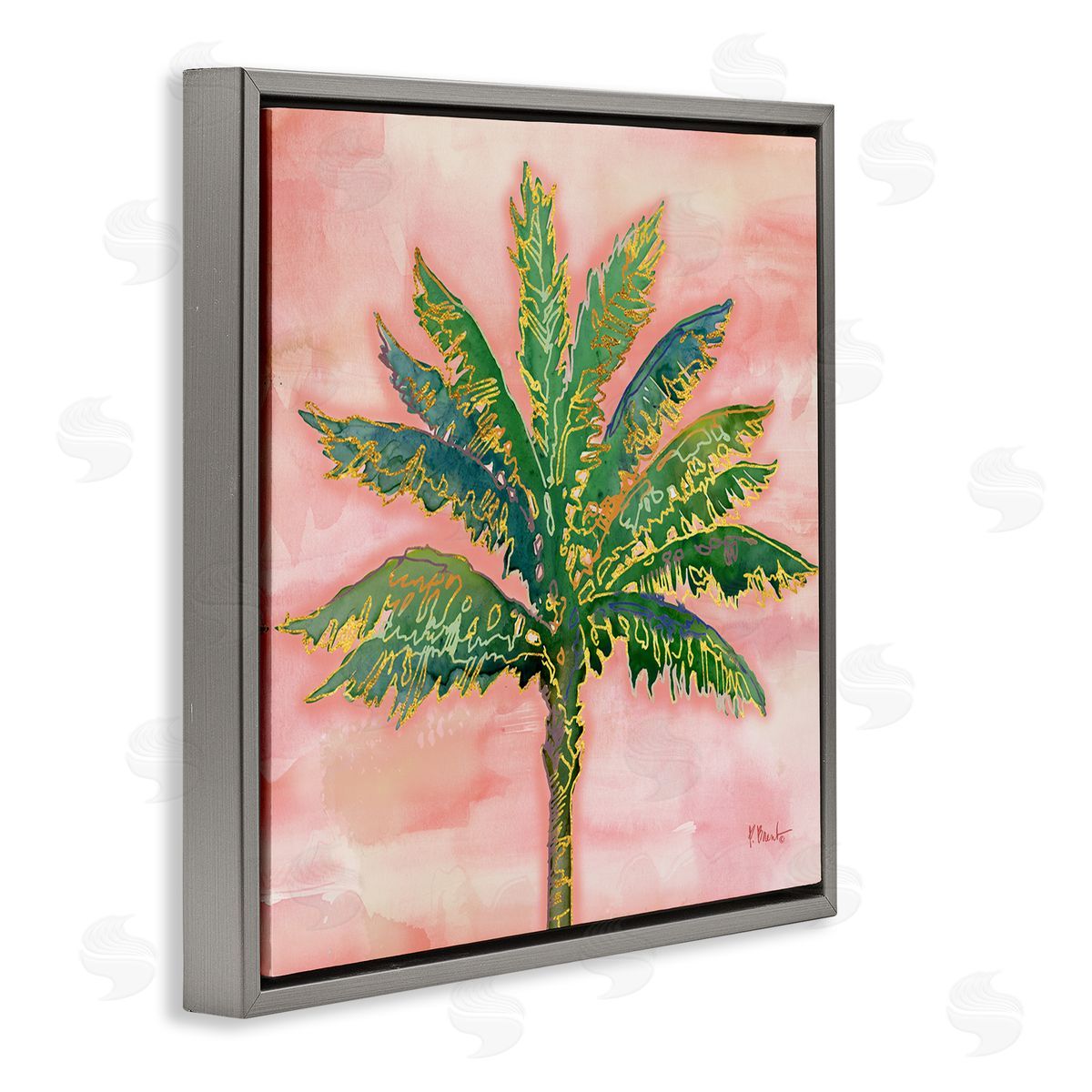 Paul Brent Sunset Palm Tree Glam Detail Gray Floating Frame Canvas Wall Art Print
