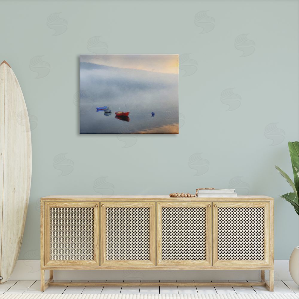 Kim Curinga Misty Lake Canoes Fog Scene