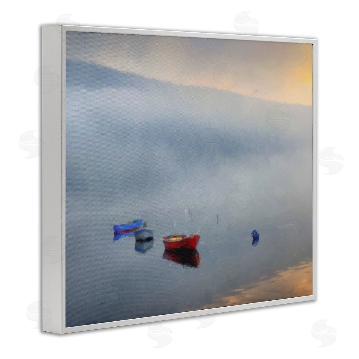 Kim Curinga Misty Lake Canoes Fog Scene